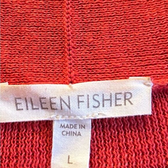 Eileen Fisher Bright Coral 100% Linen Open Front Cardigan Sweater Size Large - Picture 8 of 8